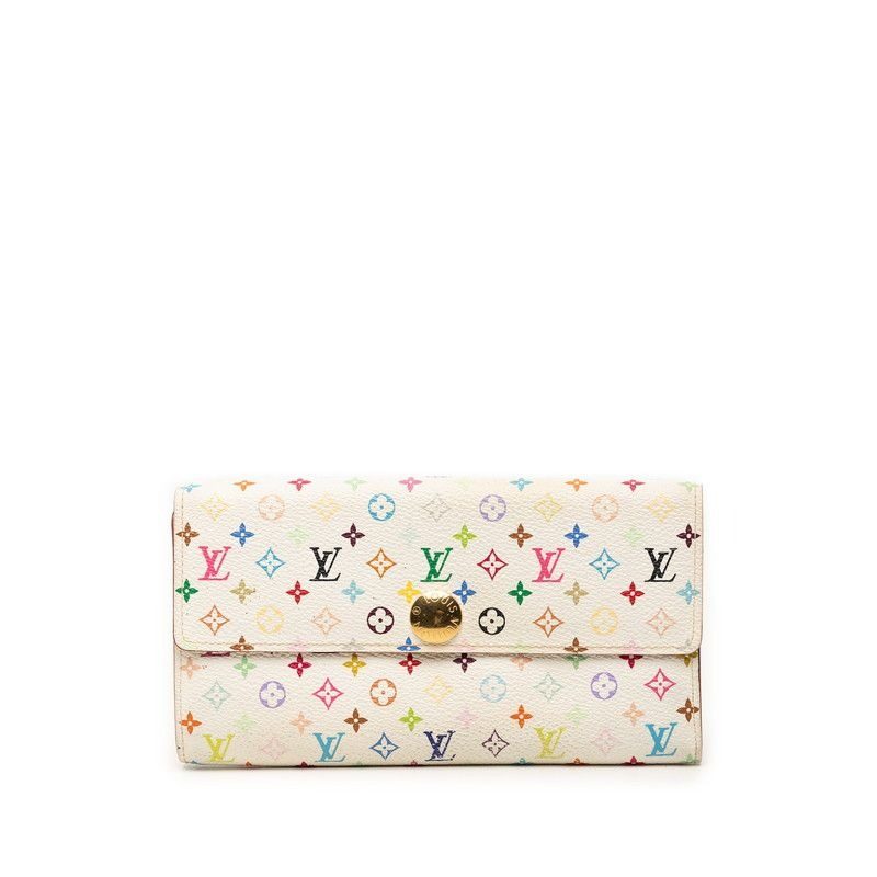 Louis Vuitton Monogram Multicolor Portefeuille Sarah Wallet Blanc White Leather