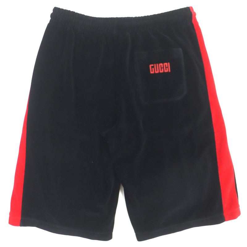 Gucci 587466 Webline Logo Embroidery Velour Shorts Black Red Green S Made In