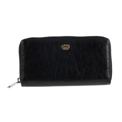 Gucci Long Wallet Leather Black Gold Hardware Silver Interlockin