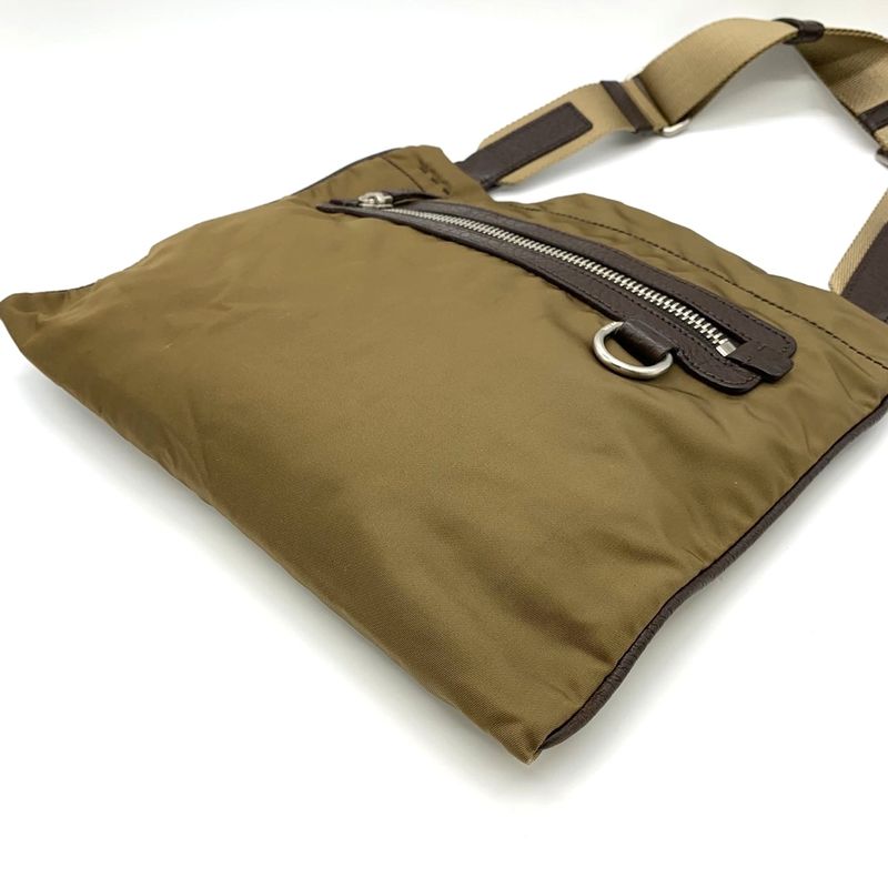 Prada Shoulder Bag Khaki Nylon/leather Triangle Logo Triangle Logo Ladies Men