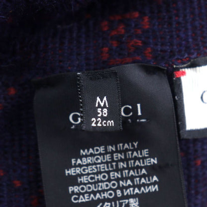 Gucci 534812 4g295 Alpaca 85% GG Beanie Knit Cap Navy Red M 58 Made In Italy