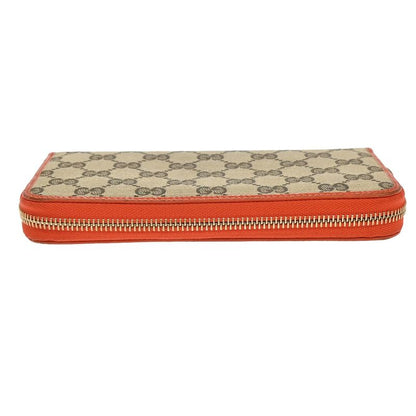 Gucci Long Wallet Round Zipper GG Canvas Leather Orange Beige 33kb040
