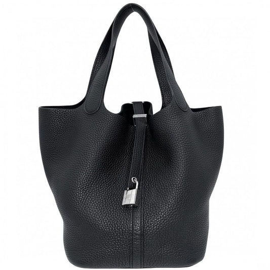 Hermes Handbag Picotin Lock MM Leather Black Silver