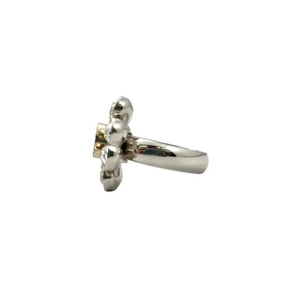 Chanel Aba913 No032 Metal & Strass Silver Gold Crystal Clover