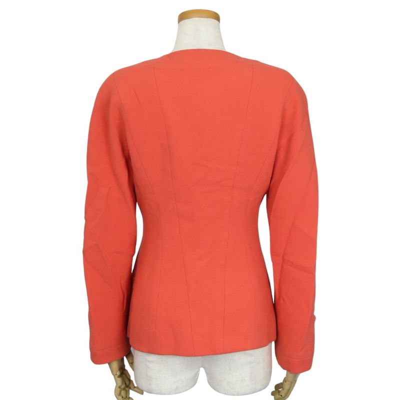 Chanel Collarless Jacket C-tk-5914 Coco Mark 36 Wool Silk Pink Double Apparel