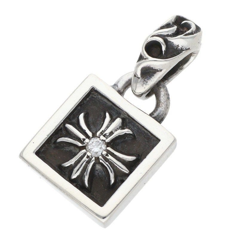 Chrome Hearts Framed CH Plus 1 Diamond Charm Silver Necklace Top