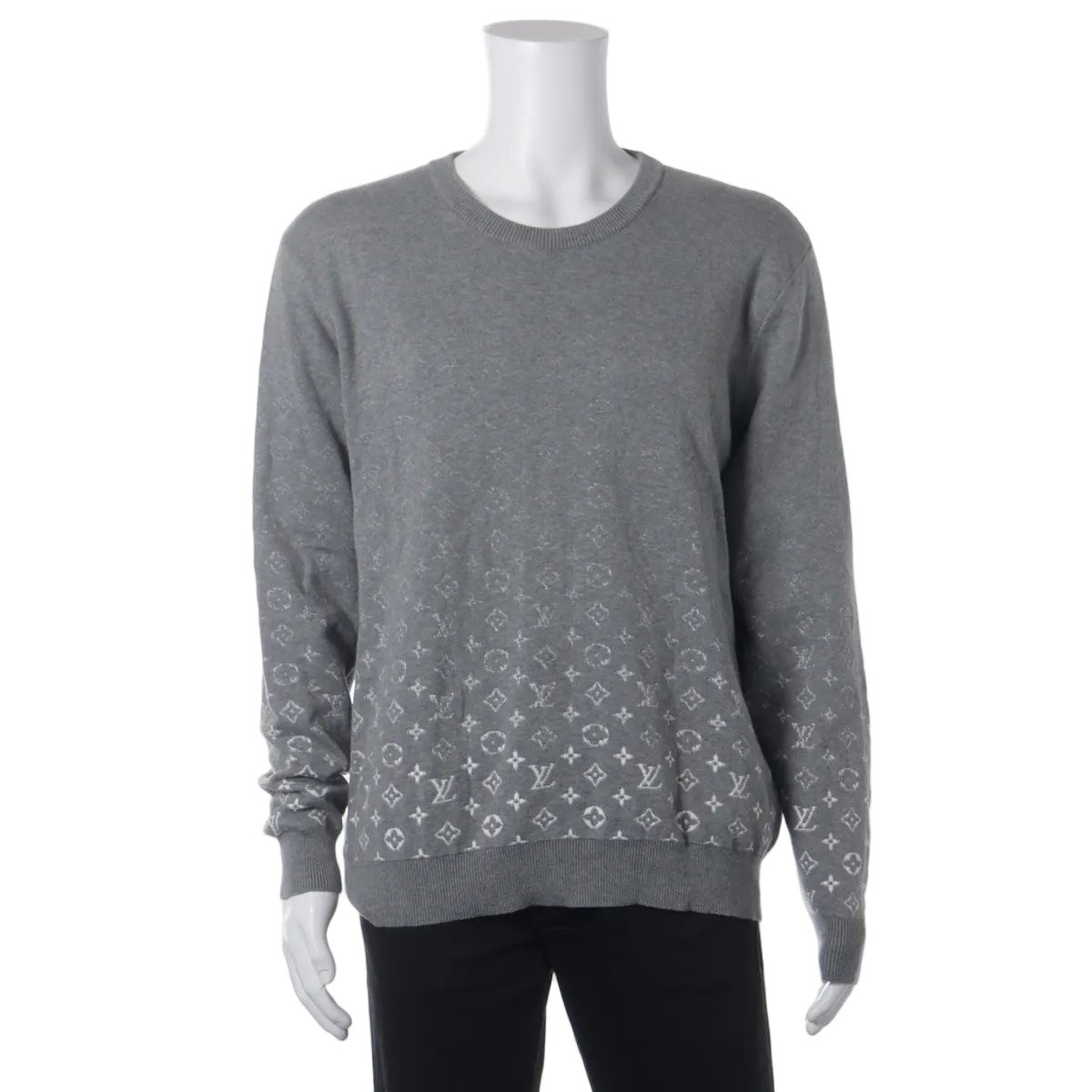 Louis Vuitton Tagged Gradient Monogram Knit Sweater Top Gray