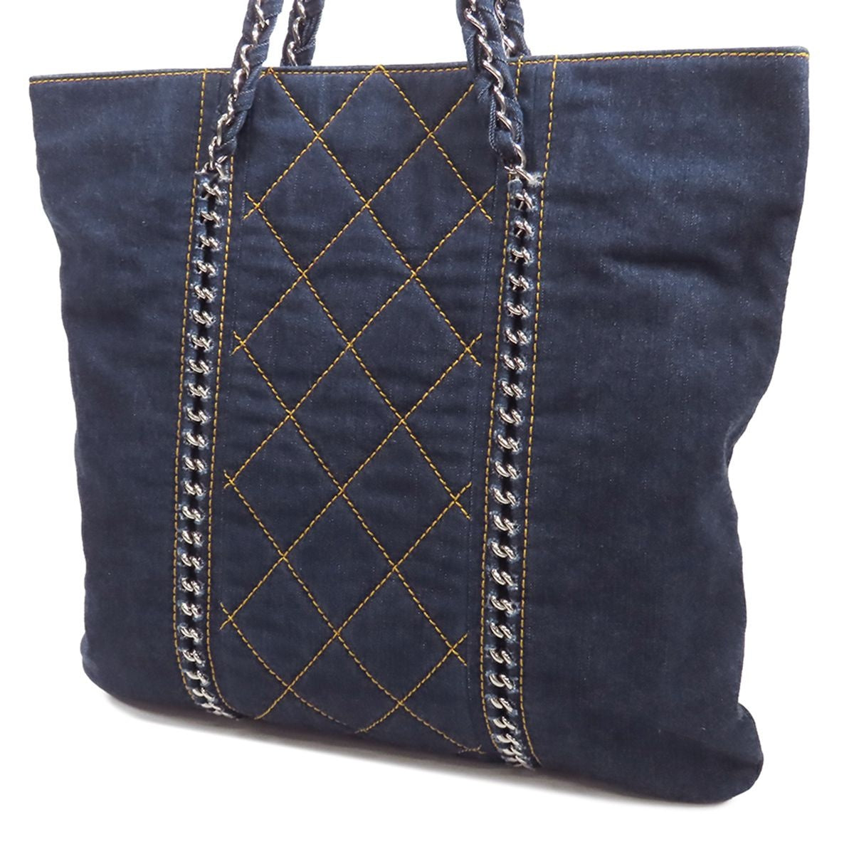 Chanel Chain Tote Bag Blue Silver Denim Line Jumbo CC Logo — view 2