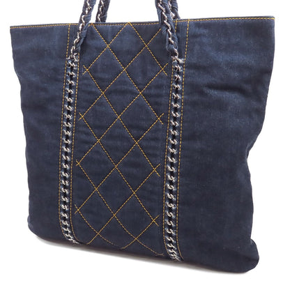 Chanel Chain Tote Bag Blue Silver Denim Line Jumbo CC Logo — view 2