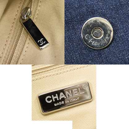 Chanel Chain Tote Bag Blue Silver Denim Line Jumbo CC Logo — view 8