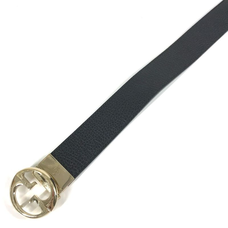 Gucci Belt Double G GG Logo 450000 Leather Black