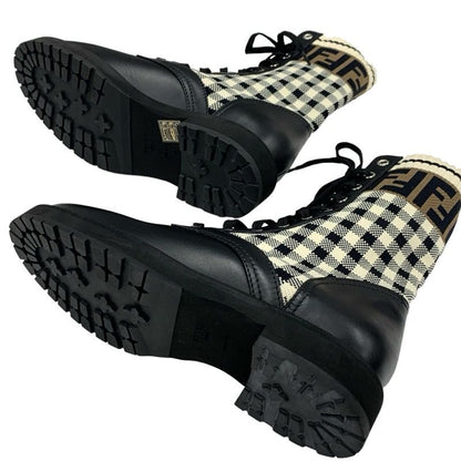 Fendi Rococo Boots Short Boots Shoes Leather Fabric Black Ivory Brown Zucca