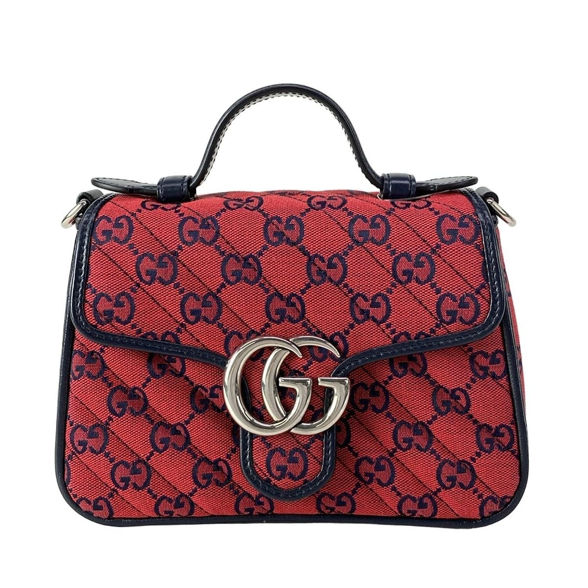 Gucci Handbag GG Marmont Mini Top Handle Bag Red Navy 52 Limited Edition Leather