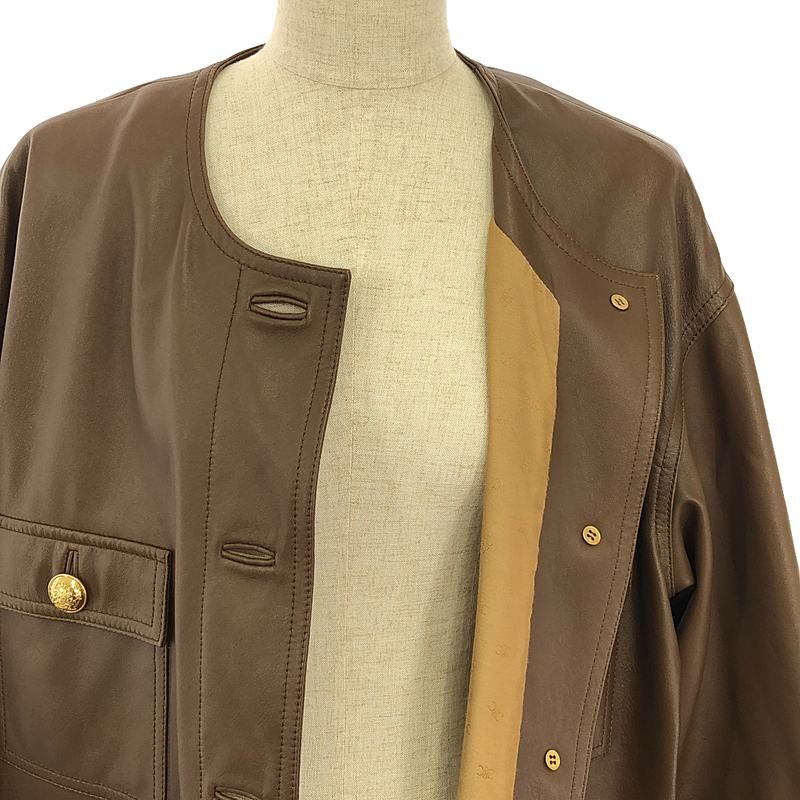 Celine Leather Biker Jacket Sheepskin Lamb Leather Triomphe Gold Button