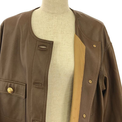 Celine Leather Biker Jacket Sheepskin Lamb Leather Triomphe Gold Button