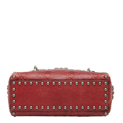 Dior Canage Lady Dior Mini Studded Handbag Chain Shoulder Bag 2WAY Red Leather