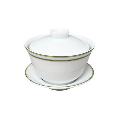 Hermes Teacup Rhythm Asian Teacup and Saucer with Lid H Logo Green White Hermes