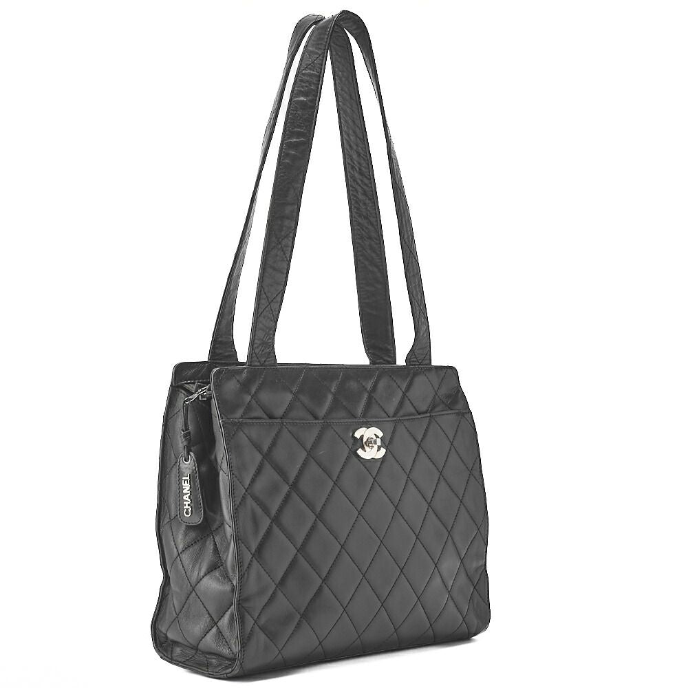 Chanel Shoulder Bag Matelasse Turnlock Lambskin Silver Hardware Black Women's