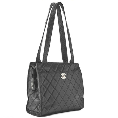 Chanel Shoulder Bag Matelasse Turnlock Lambskin Silver Hardware Black Women's