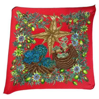 Hermes Scarf Passiflores Passion Flower Pleats Carre 90 Silk Red Multicolor