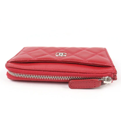 Chanel CC Logo Quilted Lambskin Fragment Case Coin Red Silver Handbag — view 5