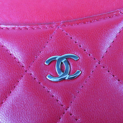 Chanel CC Logo Quilted Lambskin Fragment Case Coin Red Silver Handbag — view 7