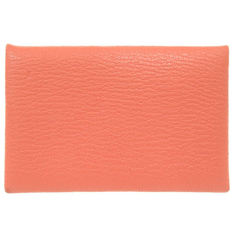 Hermes Calvi Chevre Flamingo Silver Hardware T Engraved Coin Case Wallet 0783