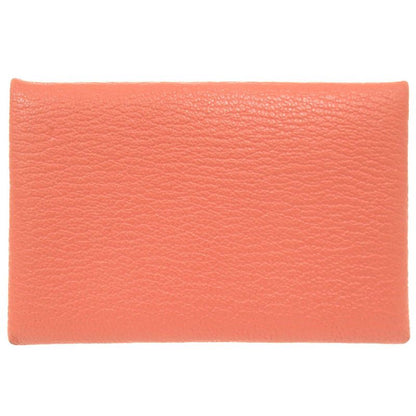 Hermes Calvi Chevre Flamingo Silver Hardware T Engraved Coin Case Wallet 0783