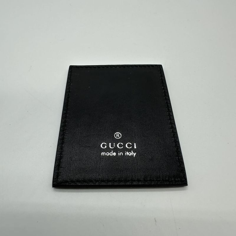 Gucci 001 3071 Shoulder Bag Leather Black Chic Vintage With Mirror Billfold