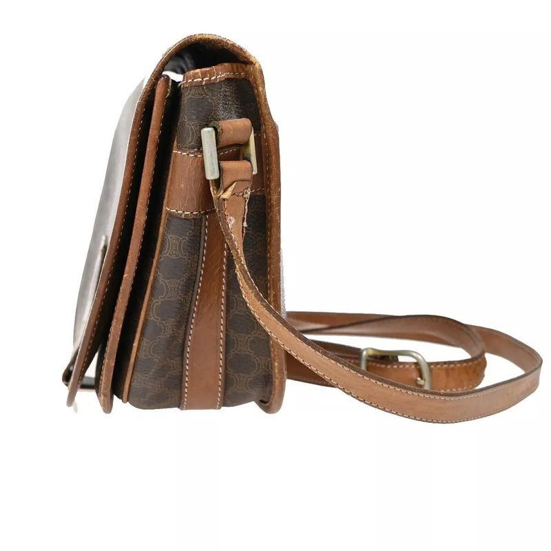 Celine Old Celine Shoulder Bag Macadam Pattern Brown Leather 04bs139