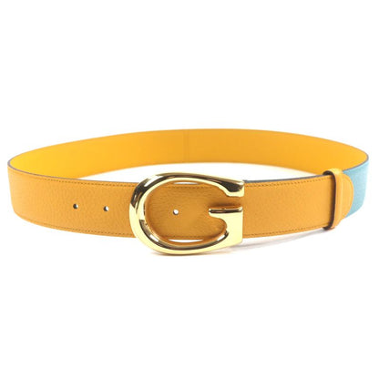 Gucci Memorable Buckle 709954 G Logo Buckle Bicolor Leather Belt Yellow Blue