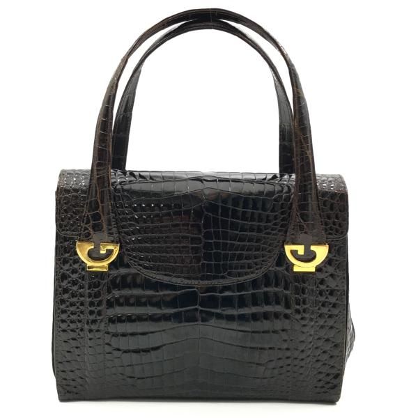 Gucci Croco Logo Vintage Hand Bag Brown