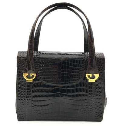 Gucci Croco Logo Vintage Hand Bag Brown