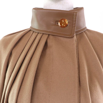 Gucci 730905 100% Wool Leather Large Cape Coat With Logo Buttons Poncho Brown