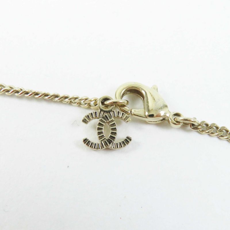 CHANEL A21C F Coco Mark Pendant / Necklace With Pearl And Rhinestone Gold Black