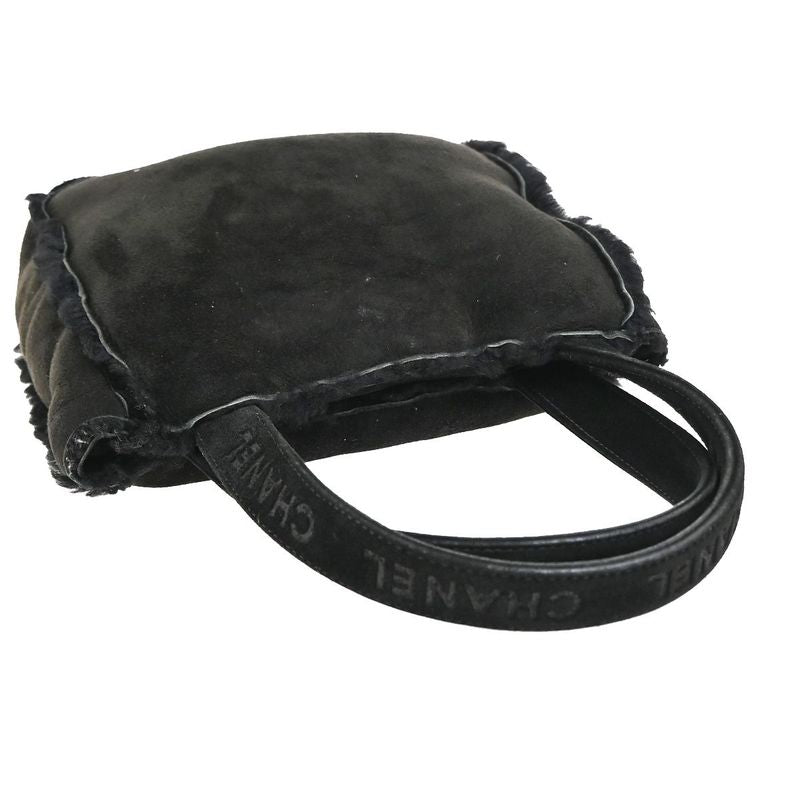 Chanel Handbag Logo Fur Bag Black Leather 34ka824