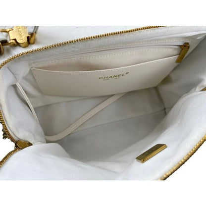 Chanel As3740 Beau Ring Bag Calf Handbag Shoulder Bag Random Plate White Gold