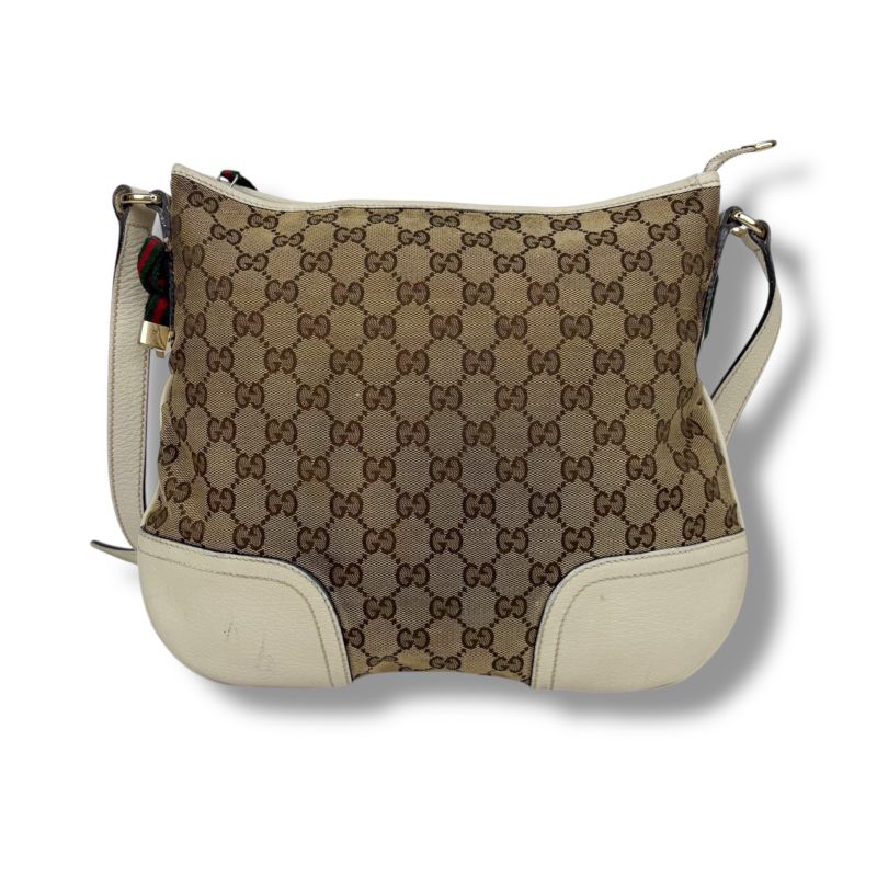 Gucci Shoulder Bag GG Canvas Sherry Line Ribbon Brown White Leather Crossbody