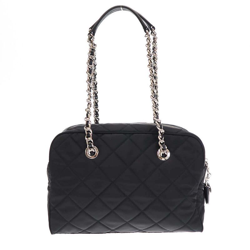 Prada Quilted Chain Tote Bag Nylon Quilted Chain Tote Bag 1bb903 Black