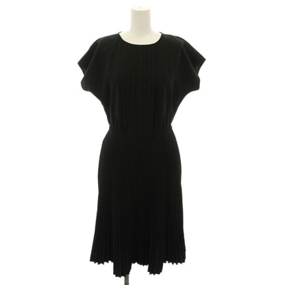 Prada Pleated Dress Knee Length Short Sleeve Waist Togo Mu Black YT