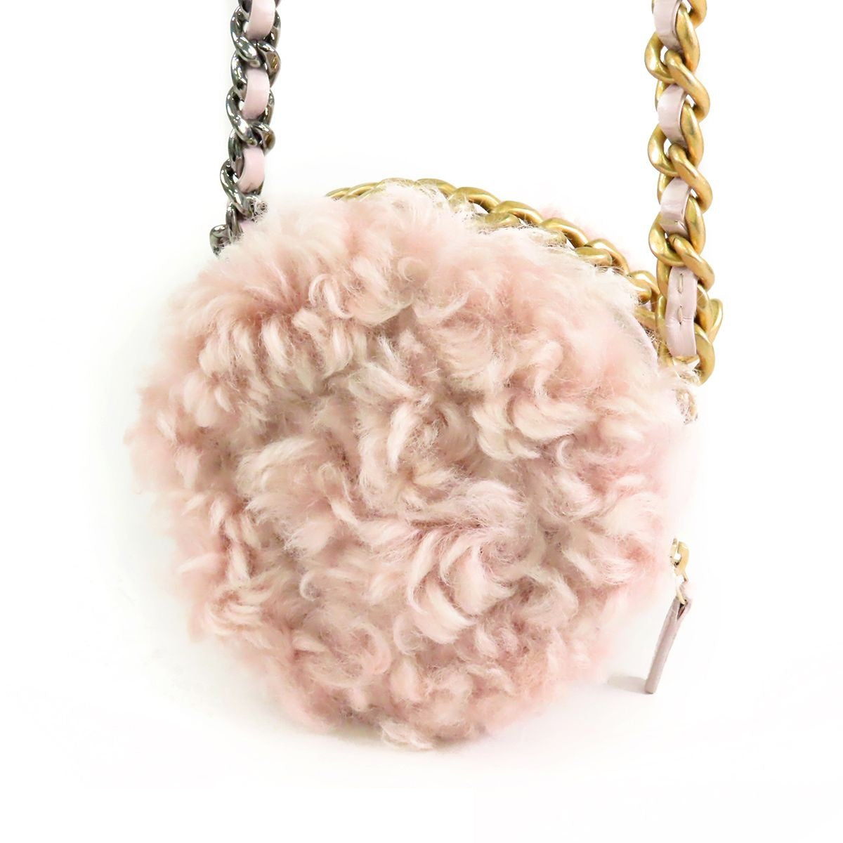 Chanel 19 Fleece Round Pink Gold Silver Fur Leather 2-Way Chain Shoulder Bag — view 2