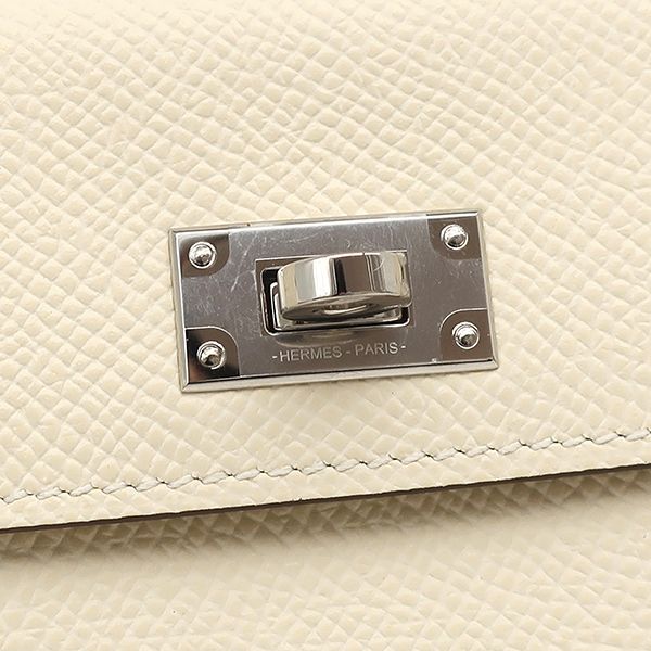 Hermes Coin Case Kelly Pocket Compact Vaux Epson Nata Silver Hardware Ivory B