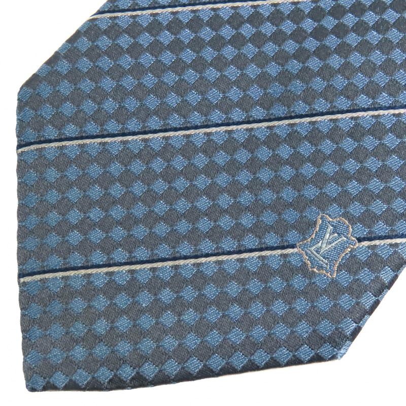 Louis Vuitton M67978 Clavat Ek 100% Silk Plaid Tie 8cm (3.15in) Blue Black Made