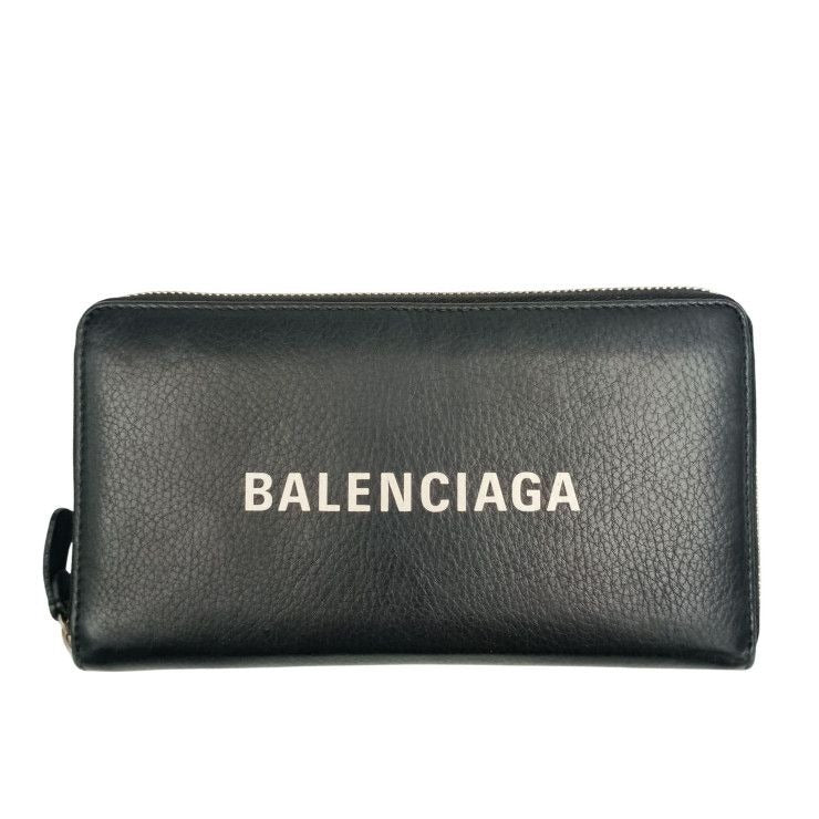 Balenciaga Wallet Everyday Black Leather Logo Zip Around