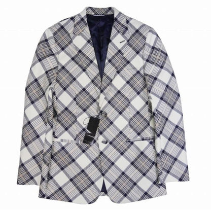 Dior by Kim Jones Tailored Jacket Bias Check Single 2 Buttons Blue Leather 48