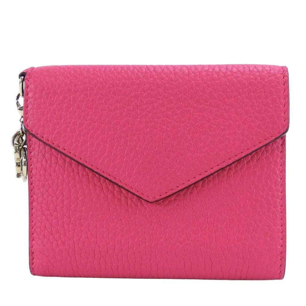 Dior Christian Trifold Wallet Compact Leather Pink Navy with Charm