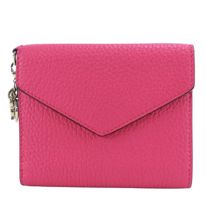 Dior Christian Trifold Wallet Compact Leather Pink Navy with Charm