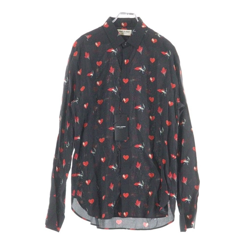 Saint Laurent Paris No Smoking Heart All Over Pattern Rayon Long Sleeve