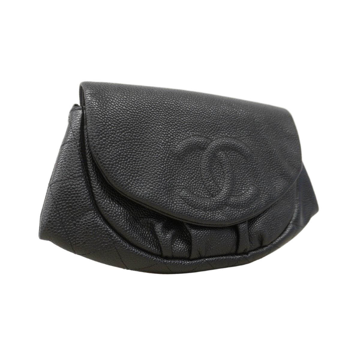 Chanel Shoulder Bag Caviar Leather Black Silver — view 2