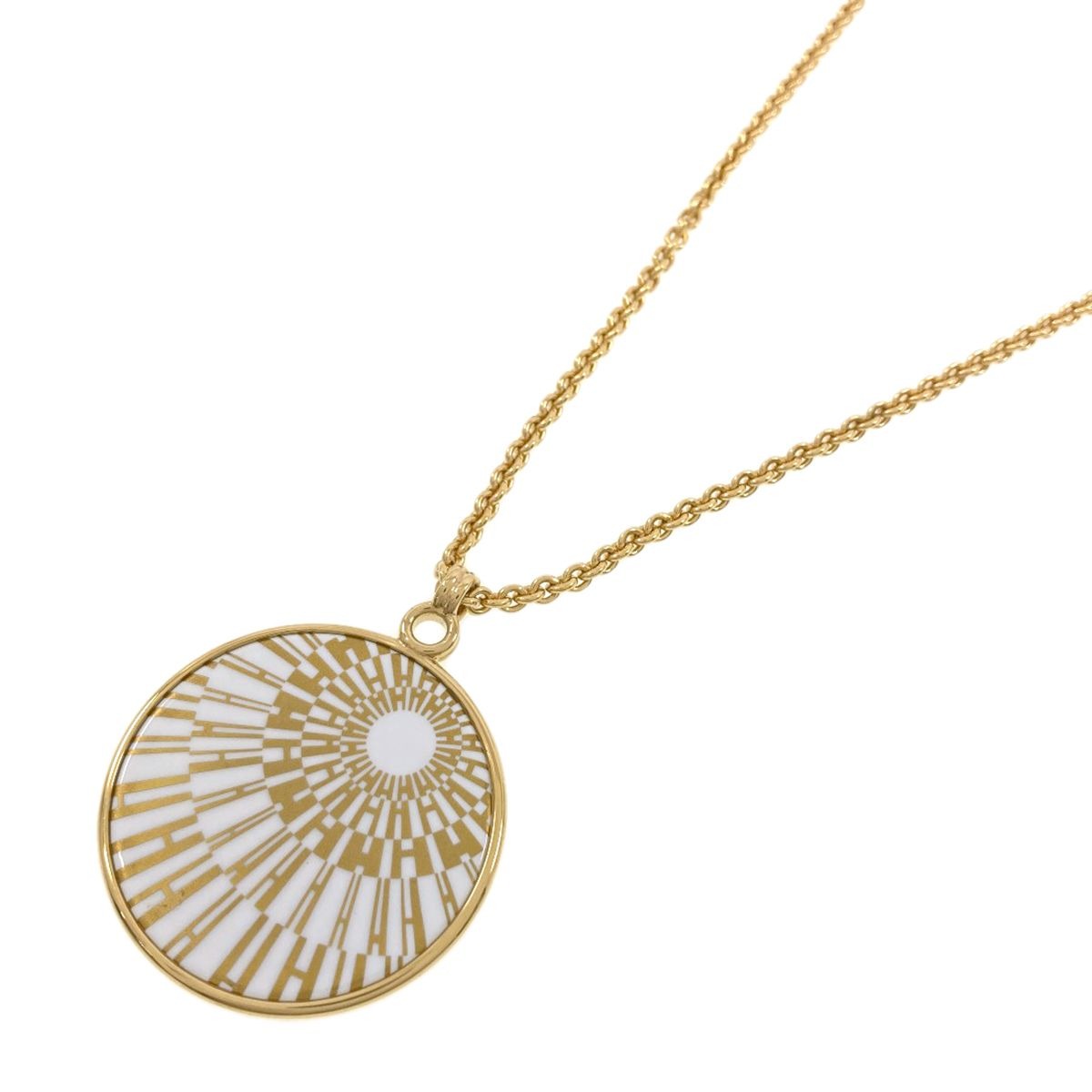 Hermes Medaille Necklace Metal Gold White